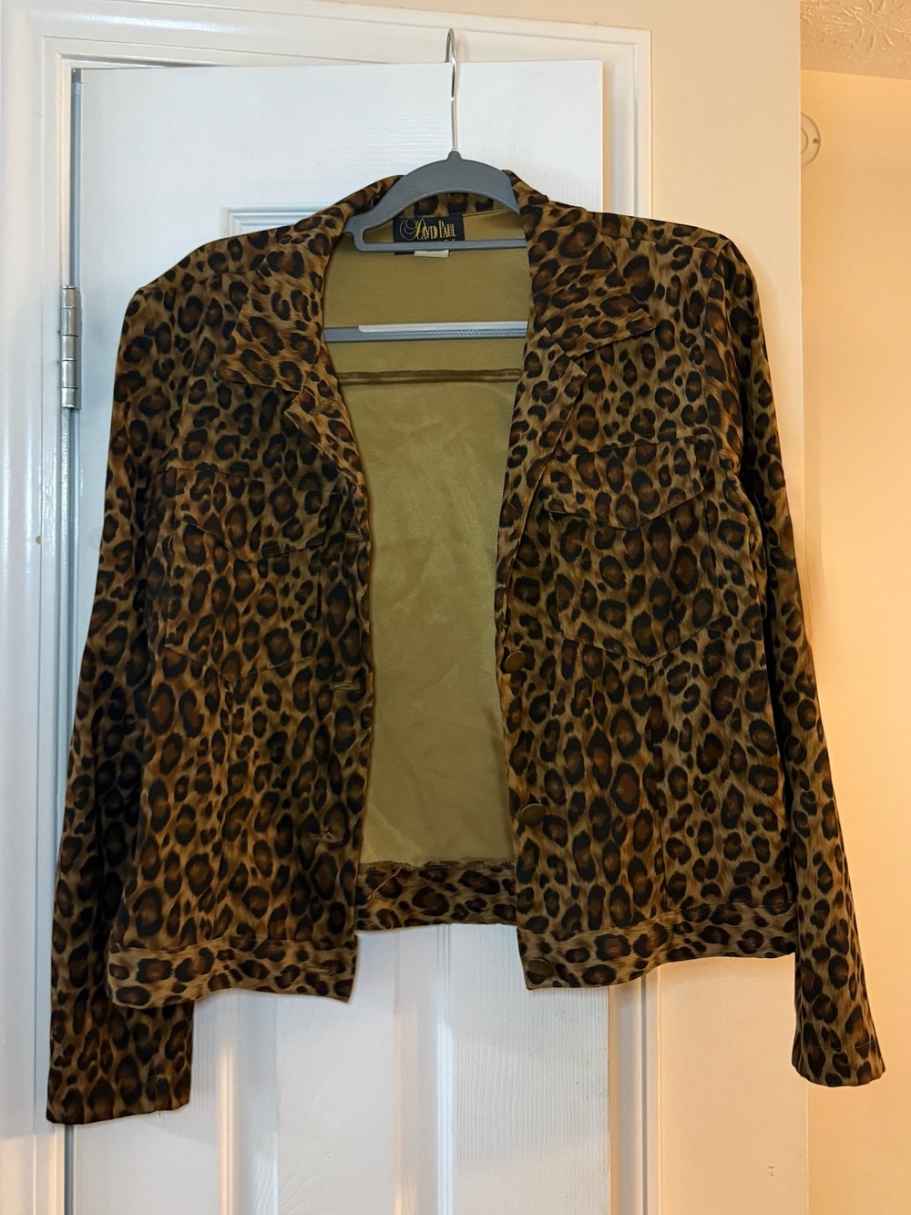 David Paul New York Leopard Print Open Front Jacket Medium